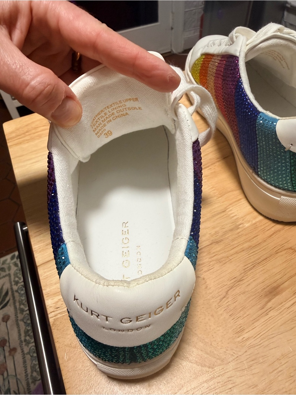 Kurt Geiger White Sneakers with Rainbow Sequin Panels